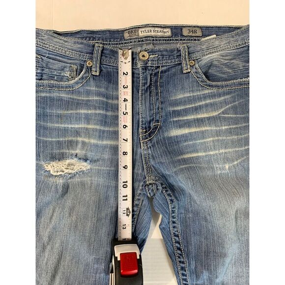 BKE Tyler Jeans Size 34x29 Mens Blue Denim Distressed Straight Leg Medium Wash - Picture 11 of 14